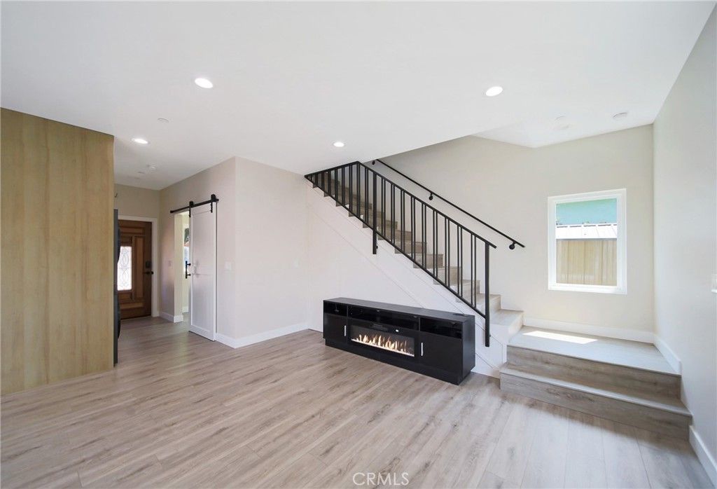 Fireplace, Interior, Recessed Lighting, Wood Texture Flooring