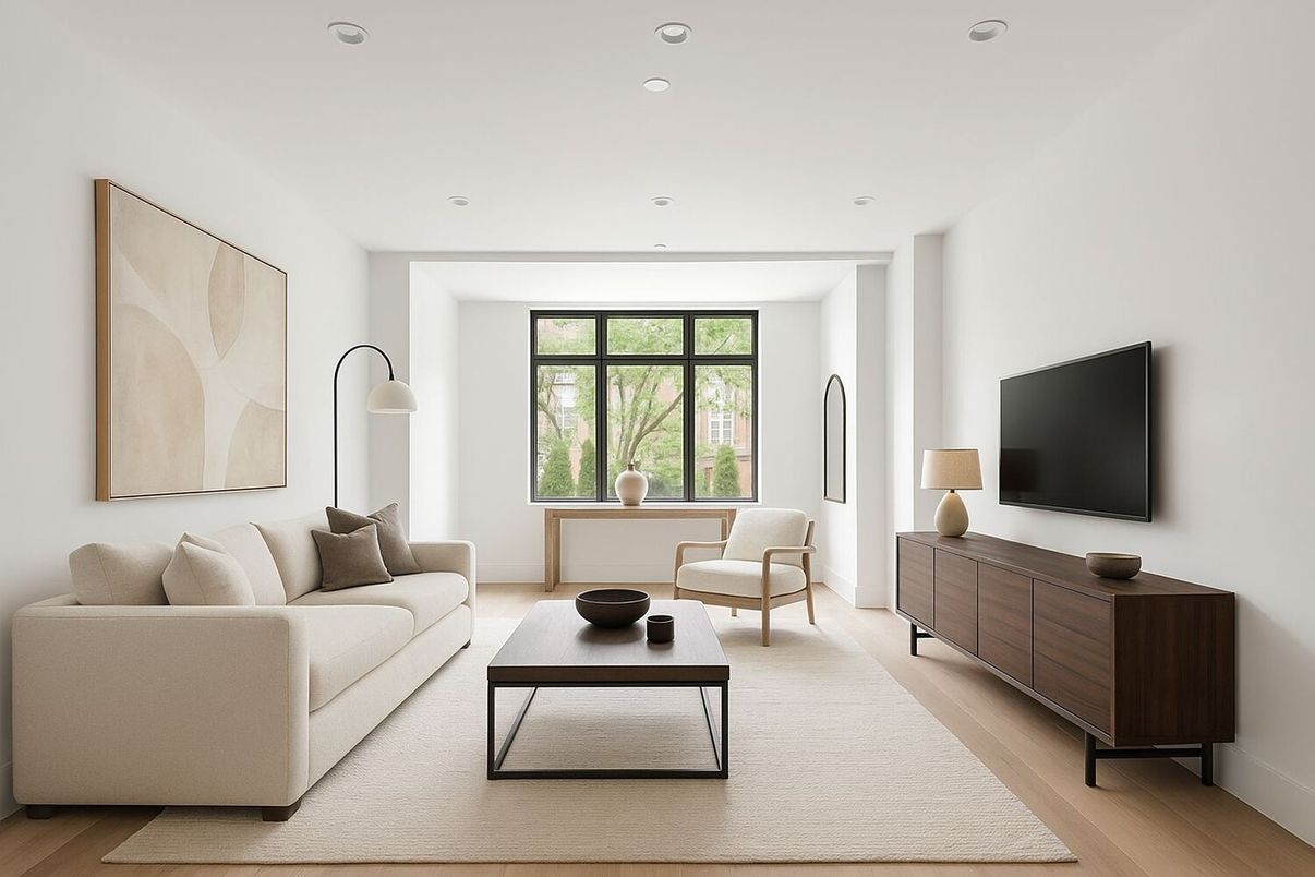 Interior, Living room, Recessed Lighting, Wood Texture Flooring