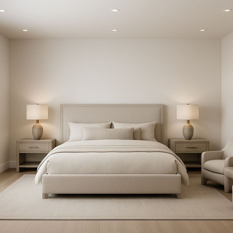 Bedroom, Interior, Recessed Lighting, Wood Texture Flooring