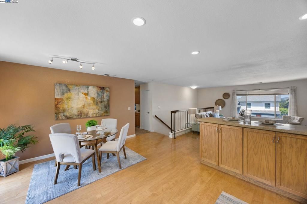 Dining room, Interior, Recessed Lighting, Wood Texture Flooring
