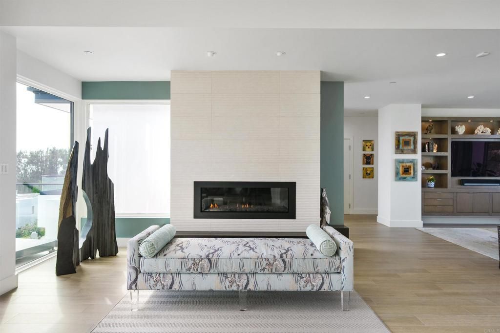 Fireplace, Interior, Recessed Lighting, Wood Texture Flooring