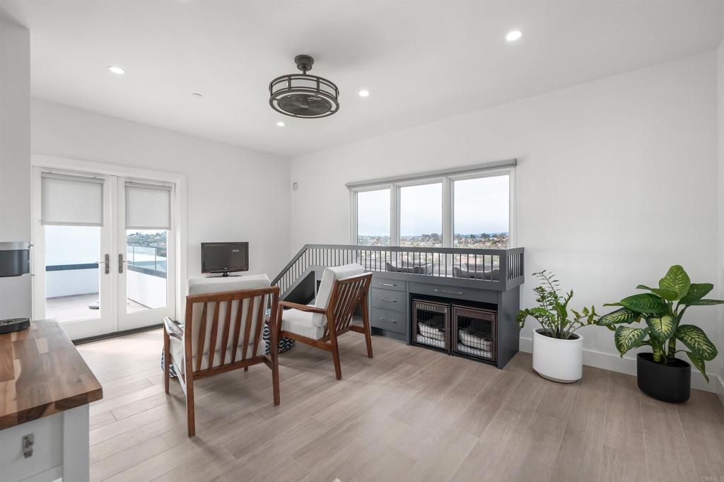 Fireplace, Home Office, Interior, Recessed Lighting, Wood Texture Flooring