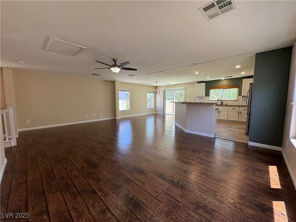 Empty room, Interior, Kitchen, Recessed Lighting, Wood Texture Flooring
