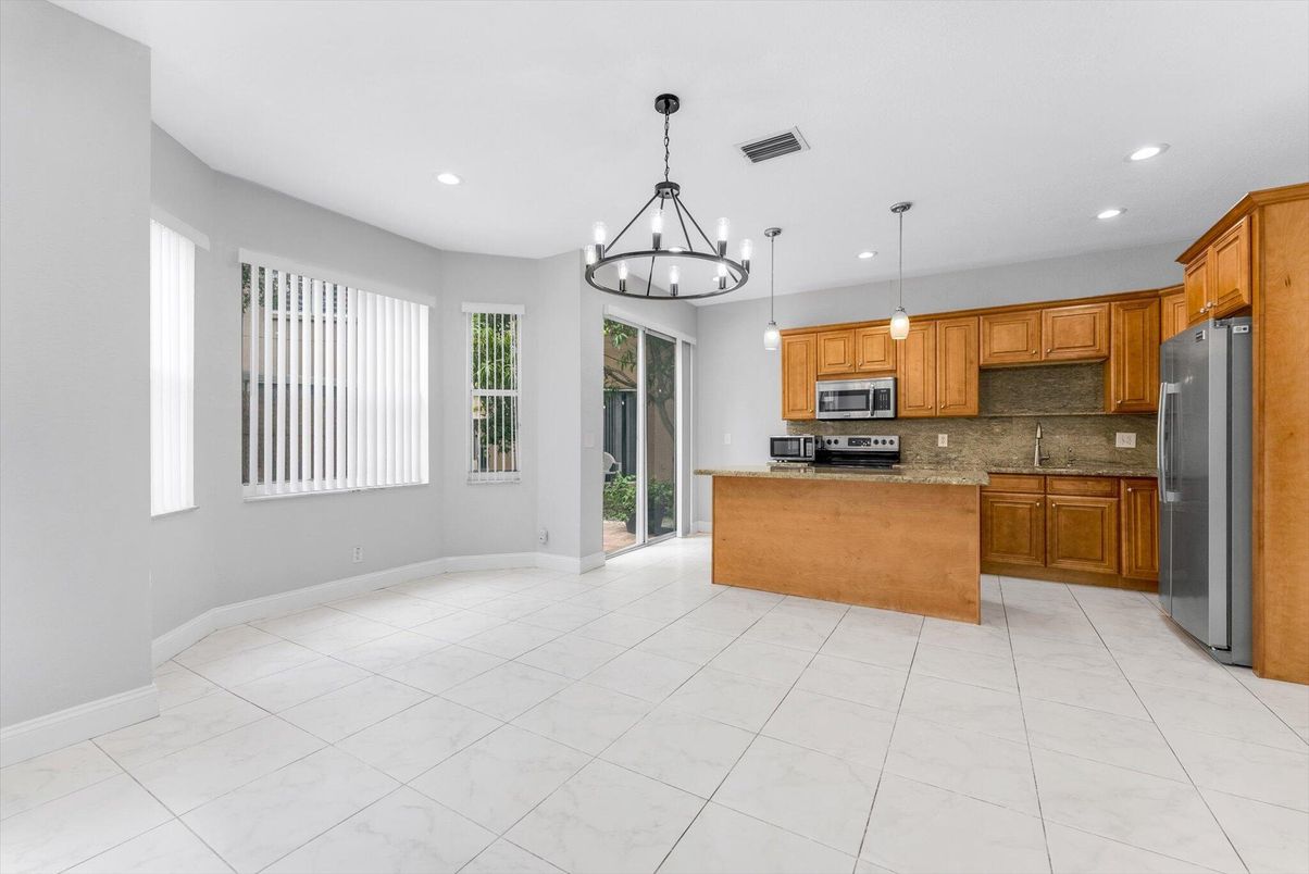 Interior, Kitchen, Marble, Pendant Lights, Recessed Lighting, Stainless Steel Appliances