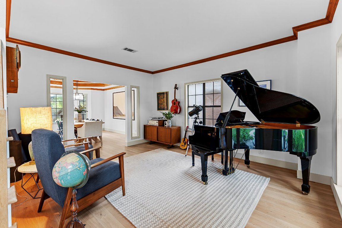 Interior, Pendant Lights, Piano, Wood Texture Flooring