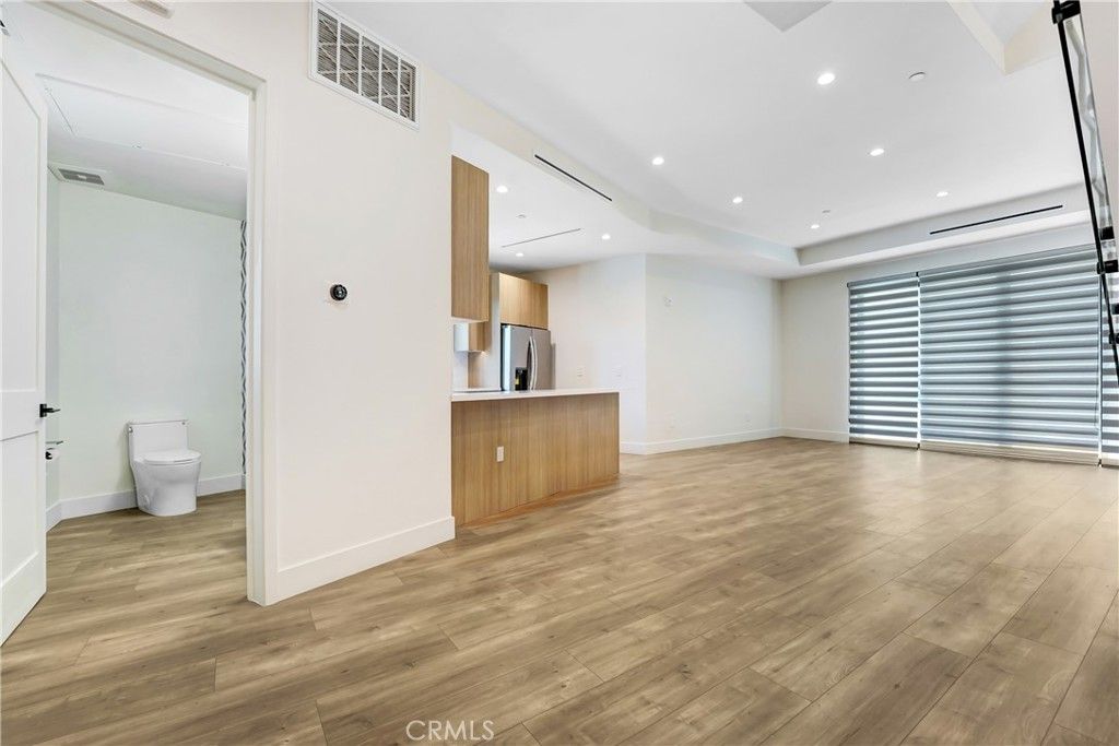 Empty room, Interior, Kitchen, Recessed Lighting, Wood Texture Flooring