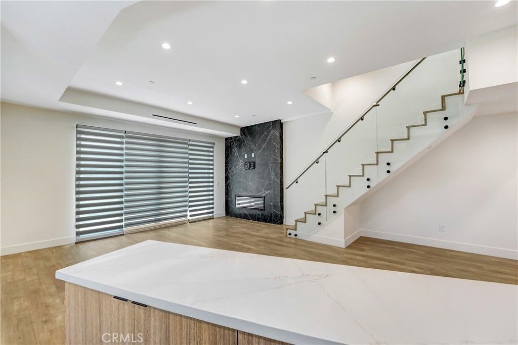 Interior, Marble Walls, Recessed Lighting, Wood Texture Flooring