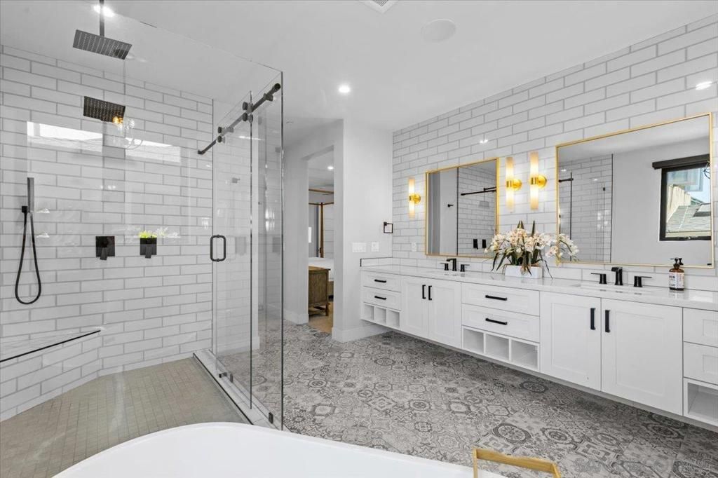 Bathroom, Dual Sink Vanities, Glass Shower, Interior, Recessed Lighting