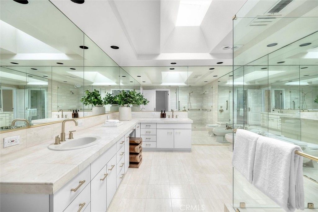 Bathroom, Dual Sink Vanities, Glass Shower, Interior, Recessed Lighting, Tile Countertops