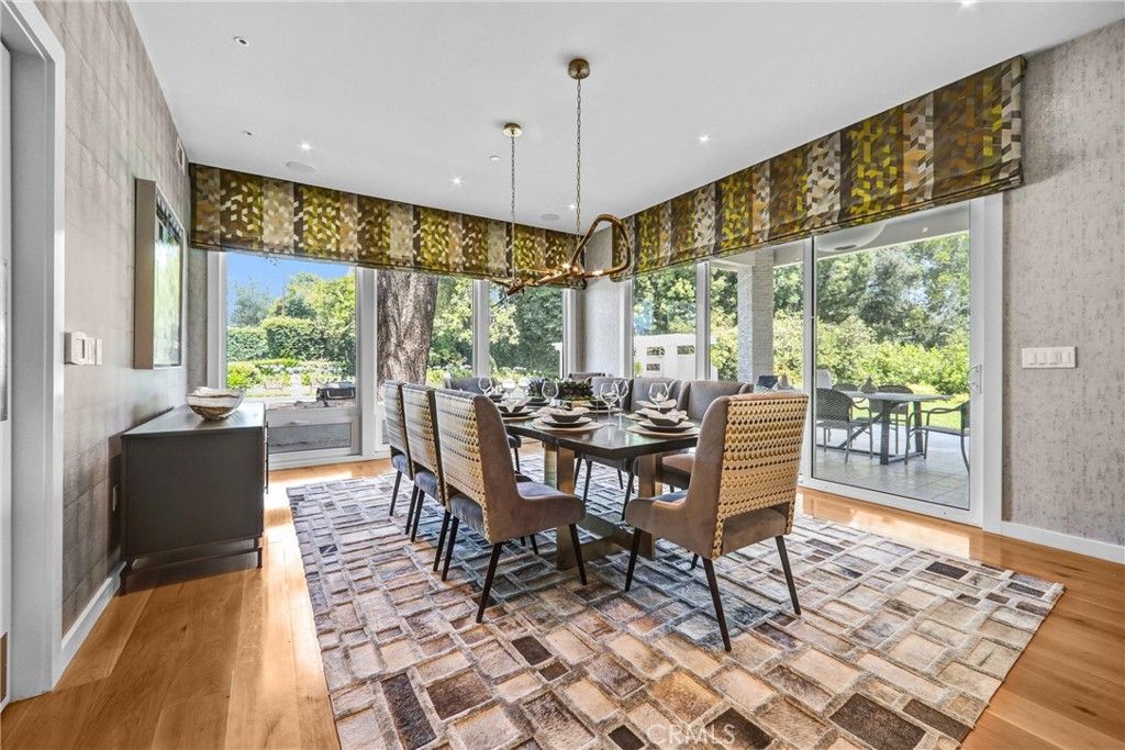 Dining room, Interior, Pendant Lights, Recessed Lighting, Wood Texture Flooring