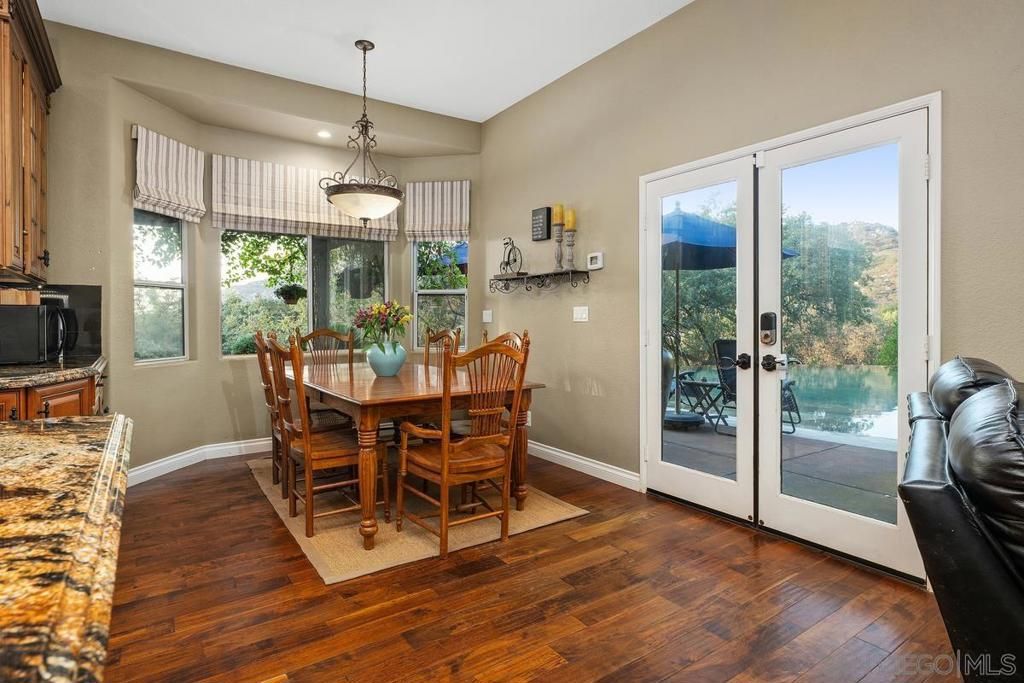 Dining room, Interior, Pendant Lights, Recessed Lighting, Wood Texture Flooring