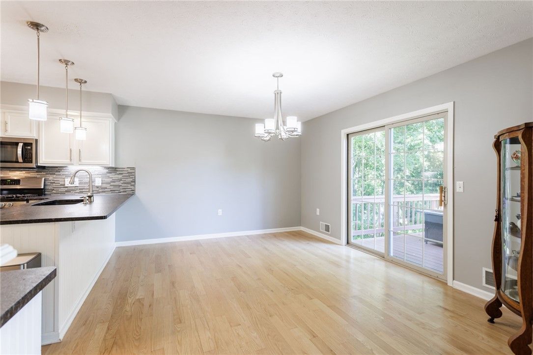 Chandelier, Empty room, Interior, Kitchen, Pendant Lights, Wood Texture Flooring