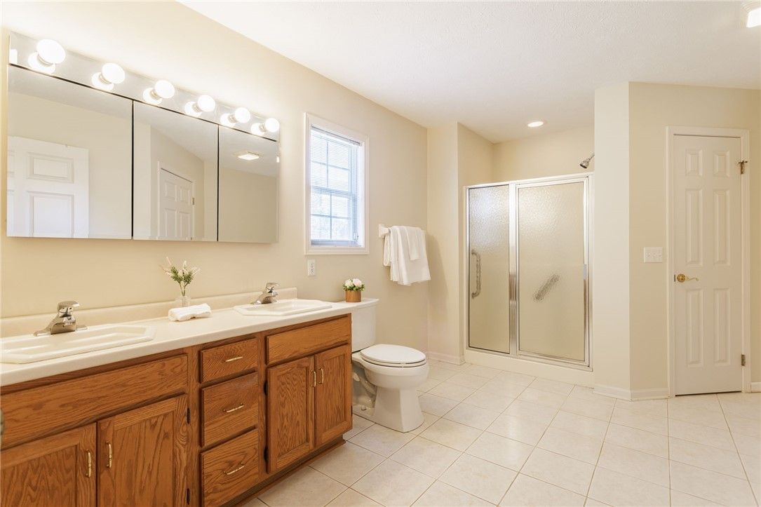 Bathroom, Dual Sink Vanities, Glass Shower, Interior, Recessed Lighting