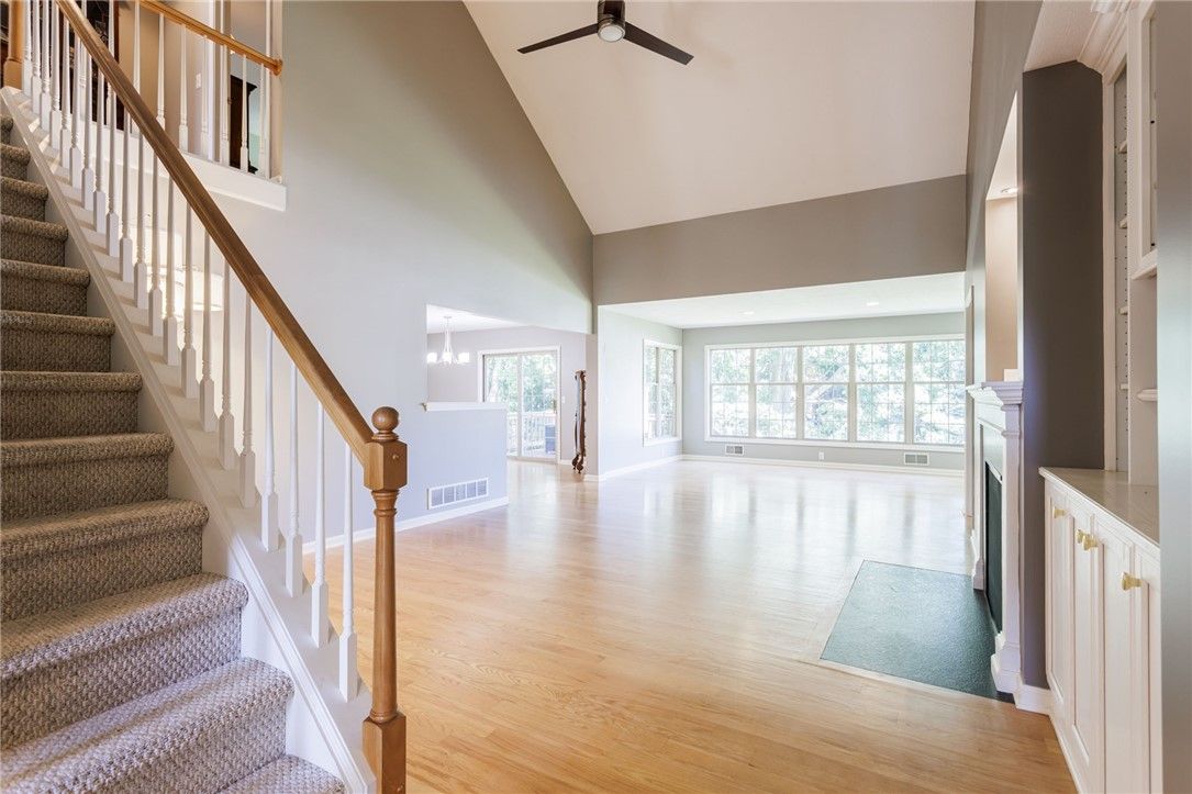 Fireplace, Interior, Recessed Lighting, Wood Texture Flooring