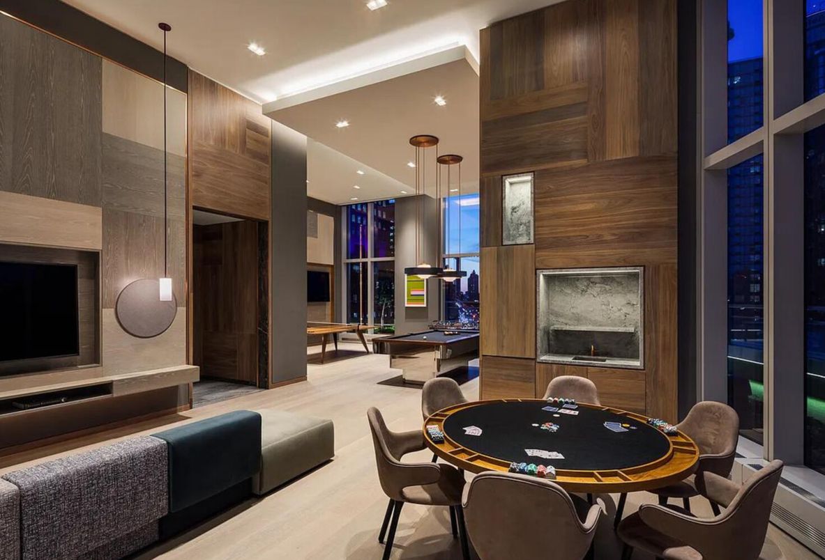 Billiard Table, Game Room, Interior, Pendant Lights, Recessed Lighting, Wood Texture Flooring