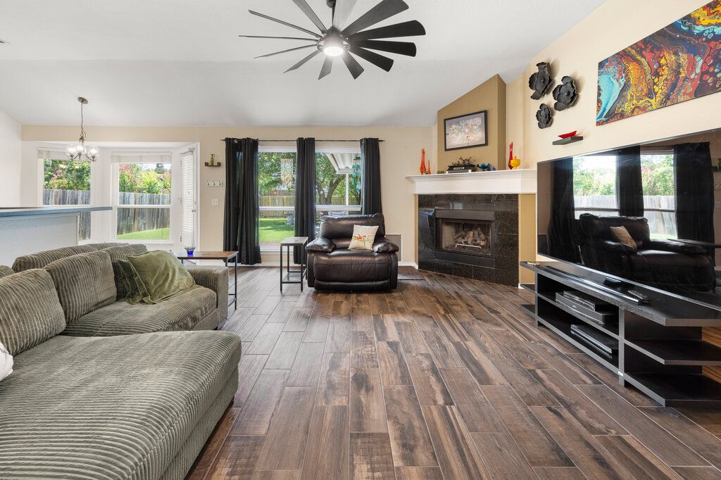 Chandelier, Fireplace, Interior, Living room, Wood Texture Flooring