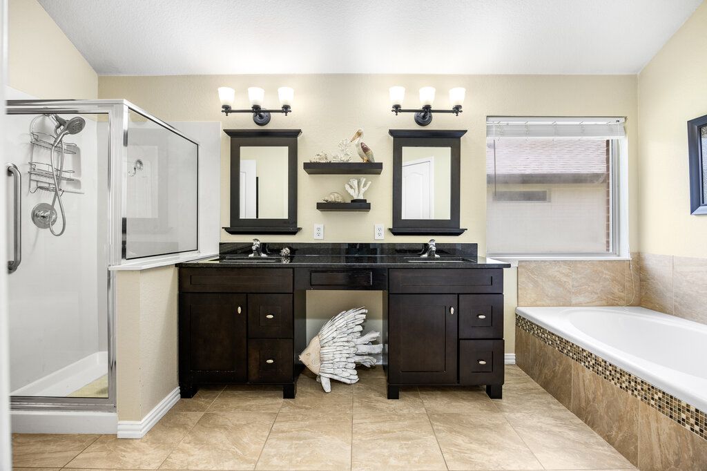 Bathroom, Dual Sink Vanities, Glass Shower, Interior