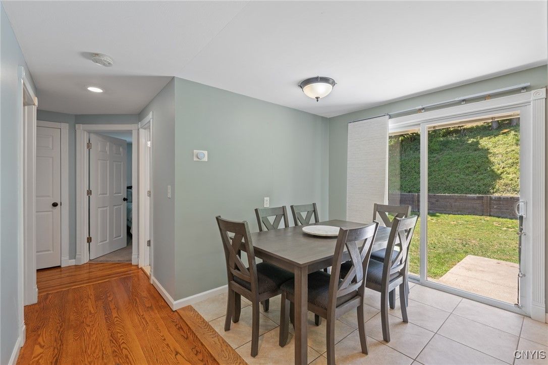 Dining room, Interior, Recessed Lighting, Wood Texture Flooring