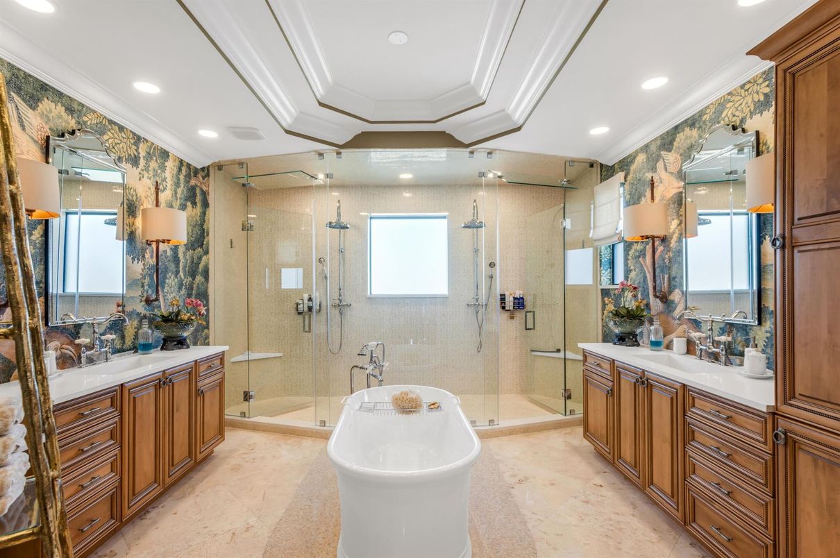 Bathroom, Dual Sink Vanities, Free Standing Baths, Glass Shower, Interior, Recessed Lighting