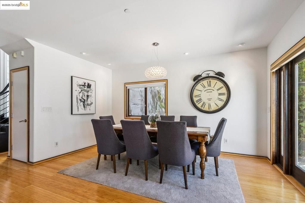 Dining room, Interior, Pendant Lights, Recessed Lighting, Wood Texture Flooring