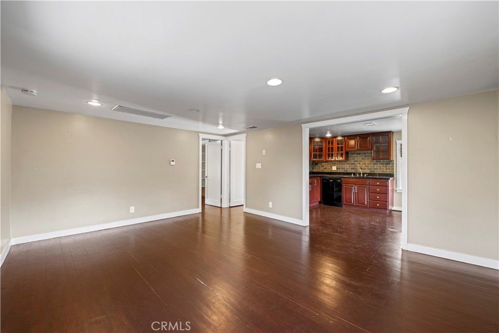 Empty room, Interior, Kitchen, Recessed Lighting, Wood Texture Flooring