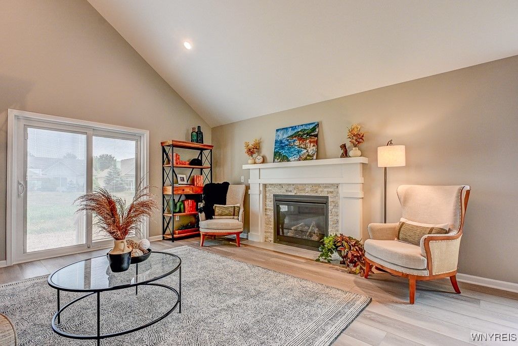 Fireplace, Interior, Recessed Lighting, Wood Texture Flooring
