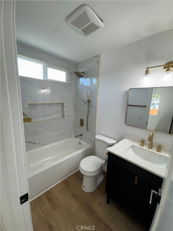 Bathroom, Interior, Marble Walls, Wood Texture Flooring