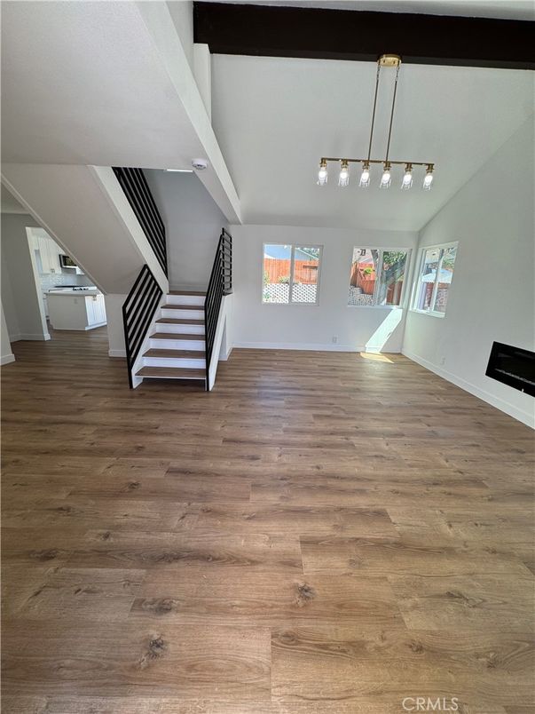 Empty room, Interior, Pendant Lights, Wood Texture Flooring