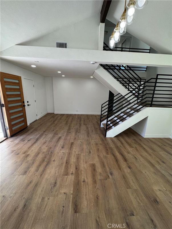 Empty room, Interior, Recessed Lighting, Wood Texture Flooring