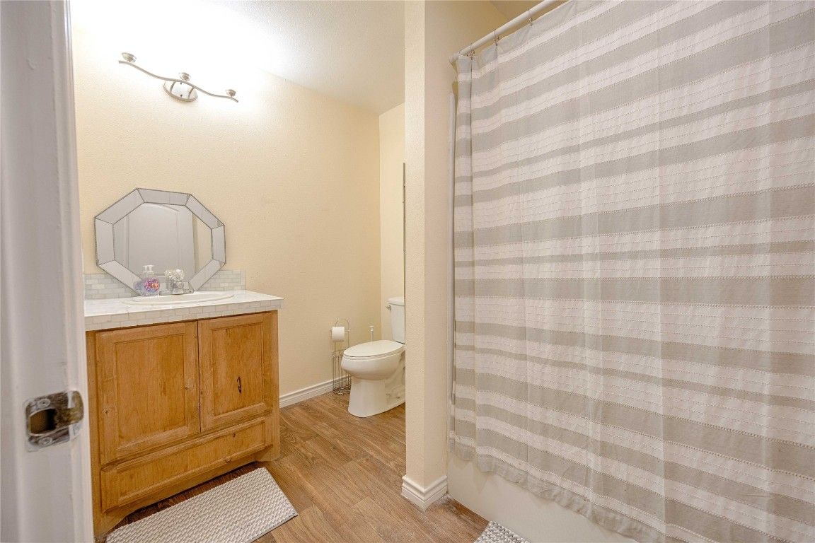 Bathroom, Interior, Tile Countertops, Wood Texture Flooring
