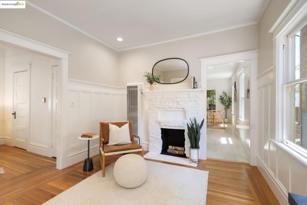 Fireplace, Interior, Recessed Lighting, Wood Texture Flooring
