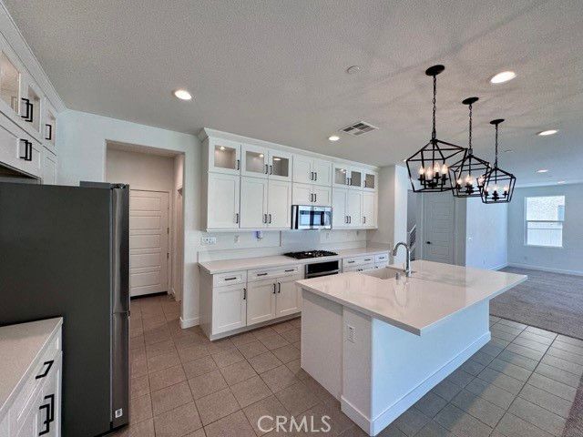 Chandelier, Interior, Kitchen, Pendant Lights, Recessed Lighting, Stainless Steel Appliances