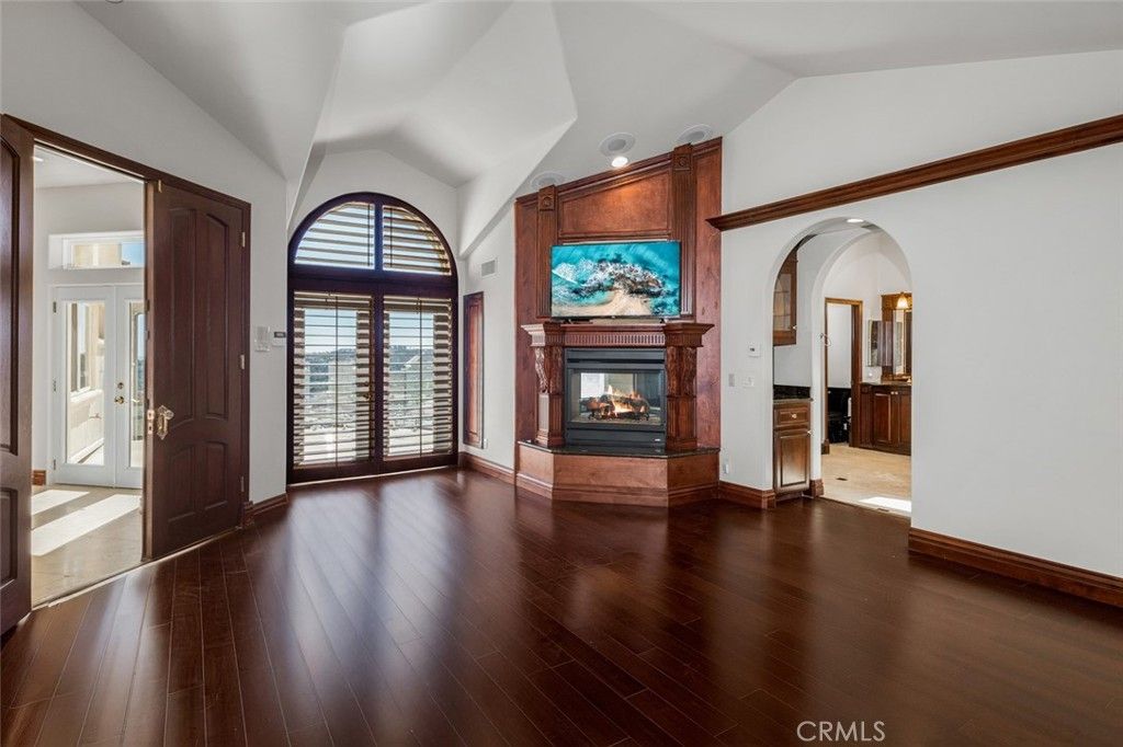 Empty room, Fireplace, Interior, Recessed Lighting, Wood Texture Flooring