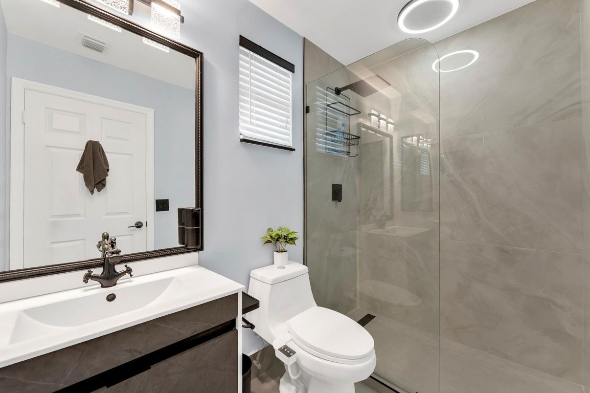Bathroom, Glass Shower, Interior, Recessed Lighting