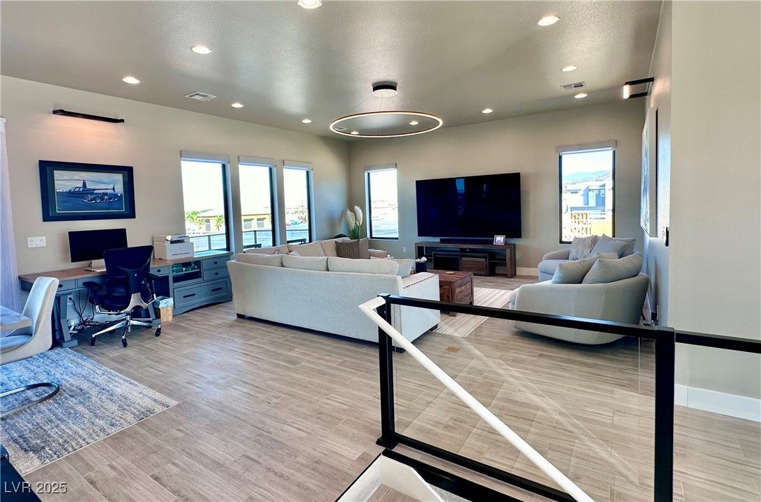 Home Office, Interior, Living room, Recessed Lighting, Wood Texture Flooring