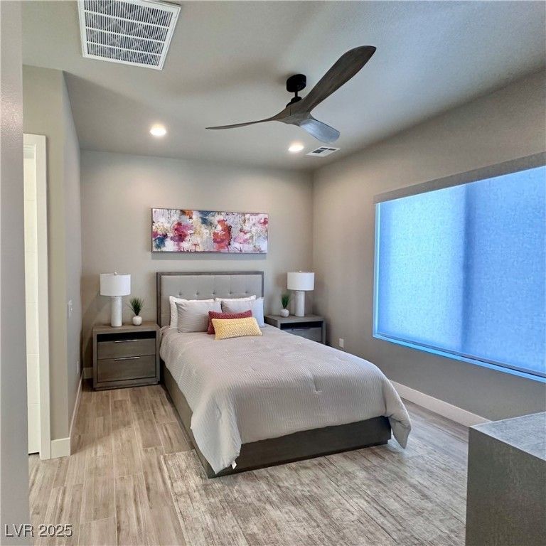 Bedroom, Interior, Recessed Lighting, Wood Texture Flooring