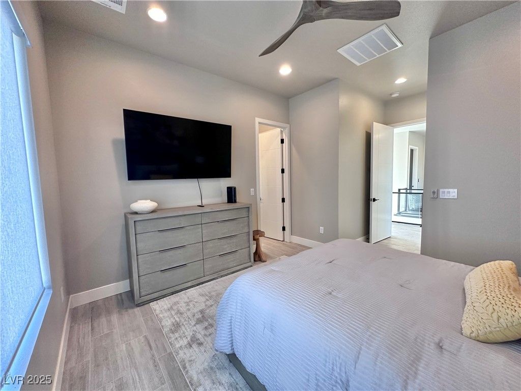 Bedroom, Interior, Recessed Lighting, Wood Texture Flooring