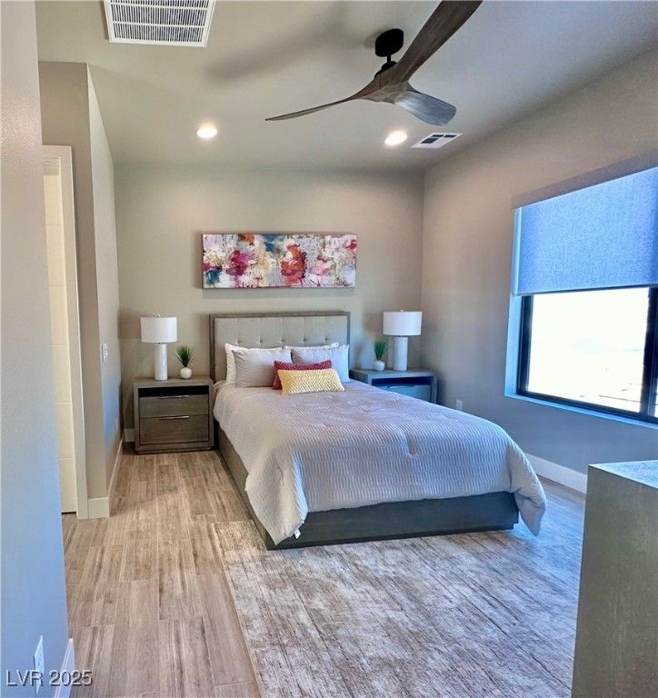 Bedroom, Interior, Recessed Lighting, Wood Texture Flooring