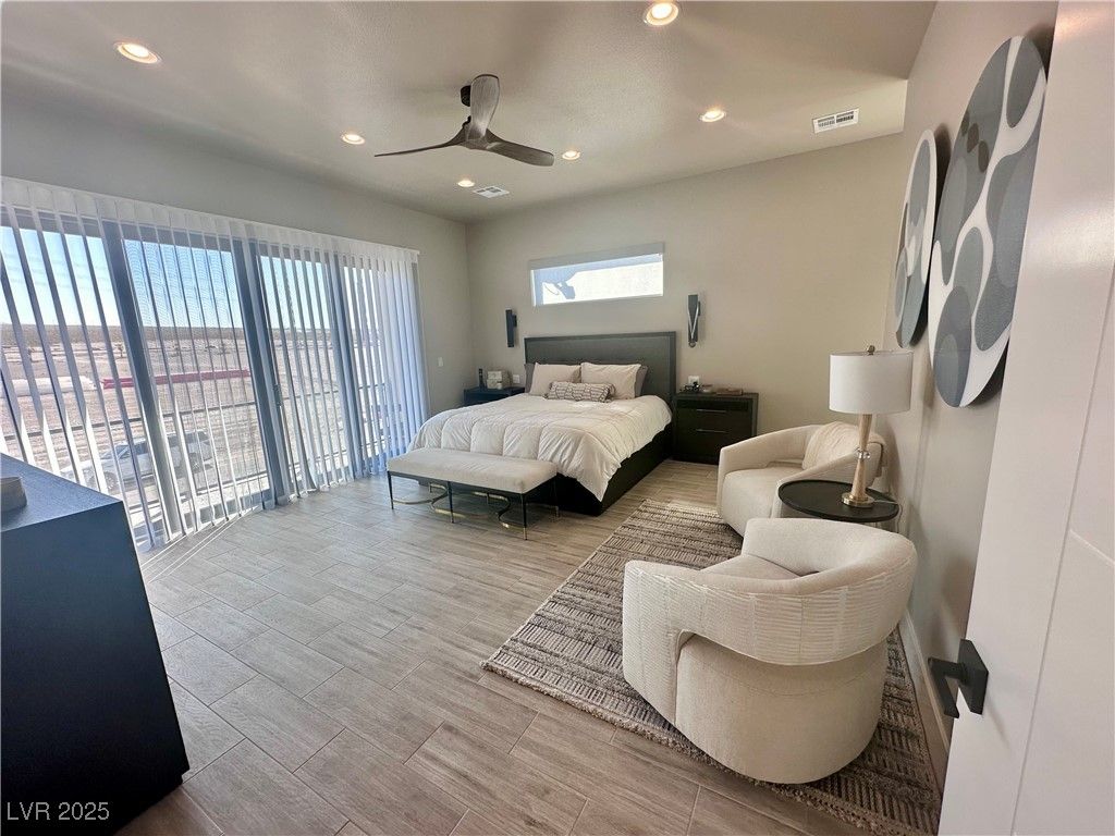 Bedroom, Interior, Recessed Lighting, Wood Texture Flooring