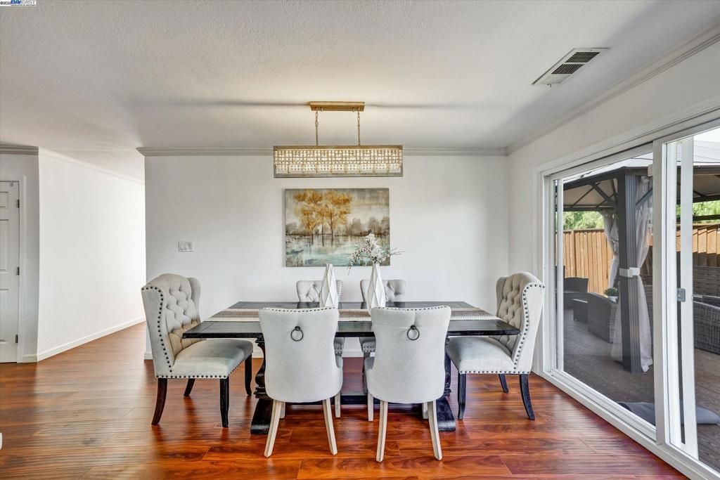 Chandelier, Dining room, Interior, Wood Texture Flooring