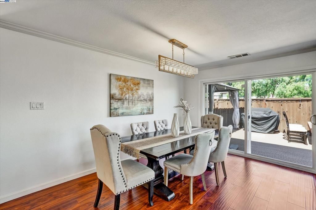 Chandelier, Dining room, Interior, Pendant Lights, Wood Texture Flooring