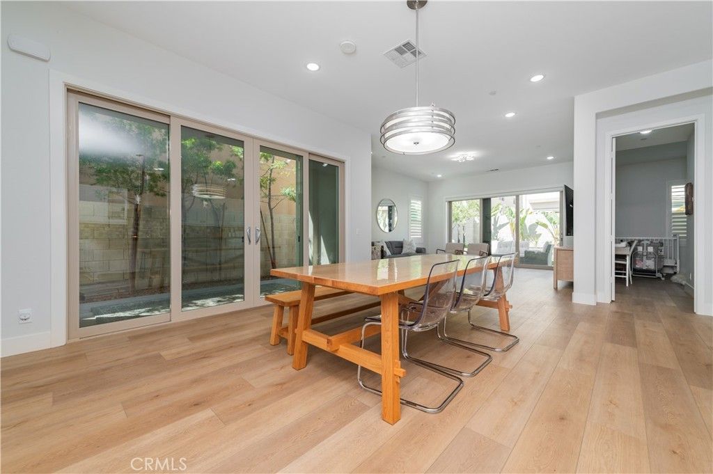 Dining room, Interior, Pendant Lights, Recessed Lighting, Wood Texture Flooring