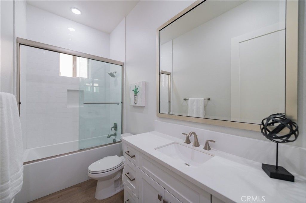 Bathroom, Glass Shower, Interior, Recessed Lighting, Wood Texture Flooring