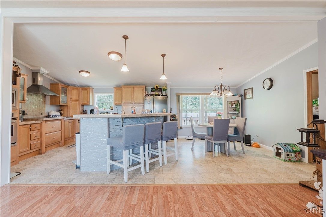 Chandelier, Dining room, Interior, Kitchen, Pendant Lights, Wood Texture Flooring