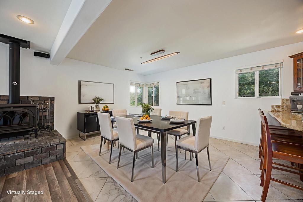 Dining room, Fireplace, Interior, Marble, Recessed Lighting