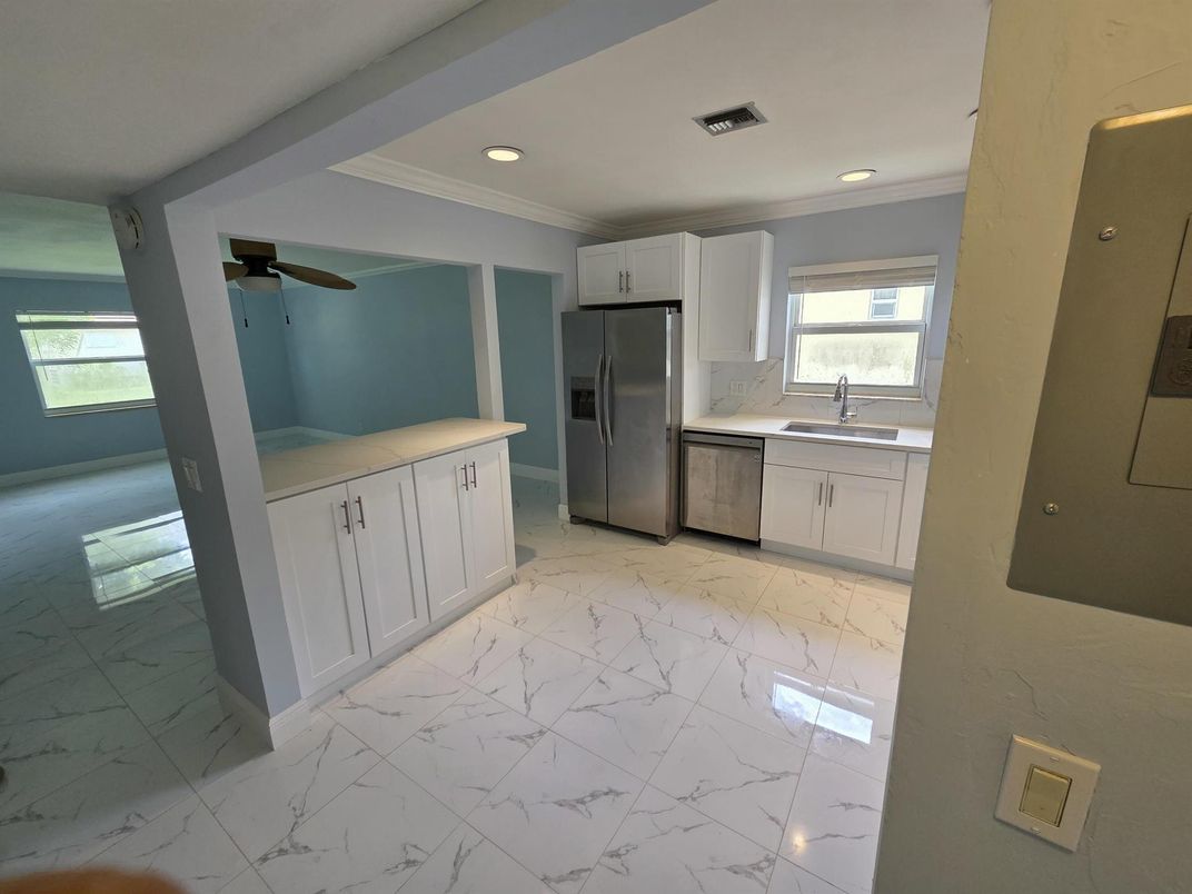Interior, Kitchen, Marble, Recessed Lighting, Stainless Steel Appliances