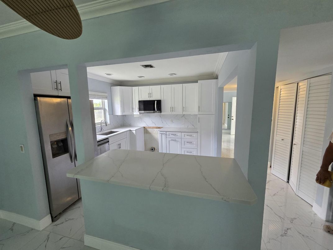 Interior, Kitchen, Marble, Recessed Lighting, Stainless Steel Appliances