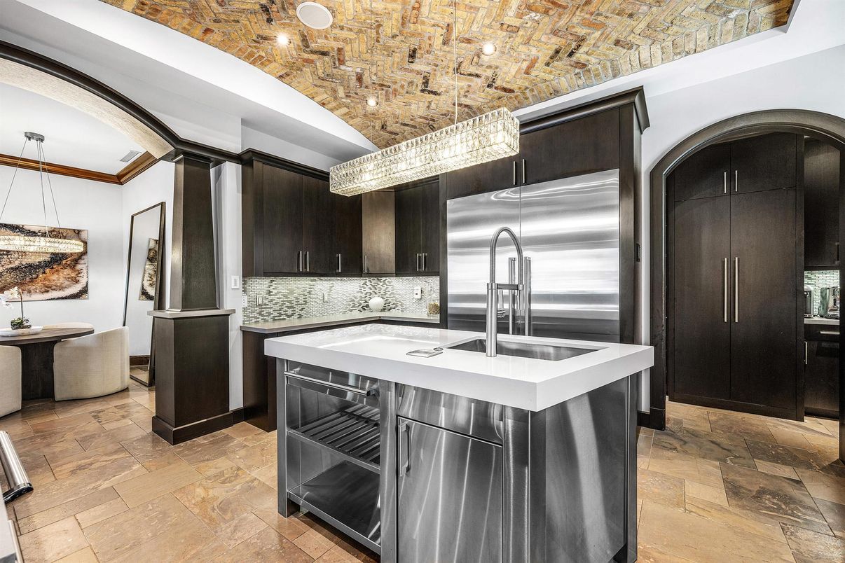Chandelier, Interior, Kitchen, Stainless Steel Appliances