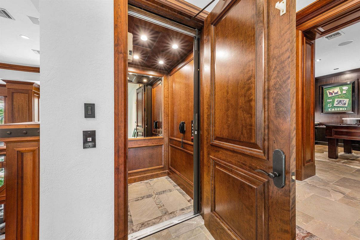 Elevator, Interior, Recessed Lighting, Wooden Walls