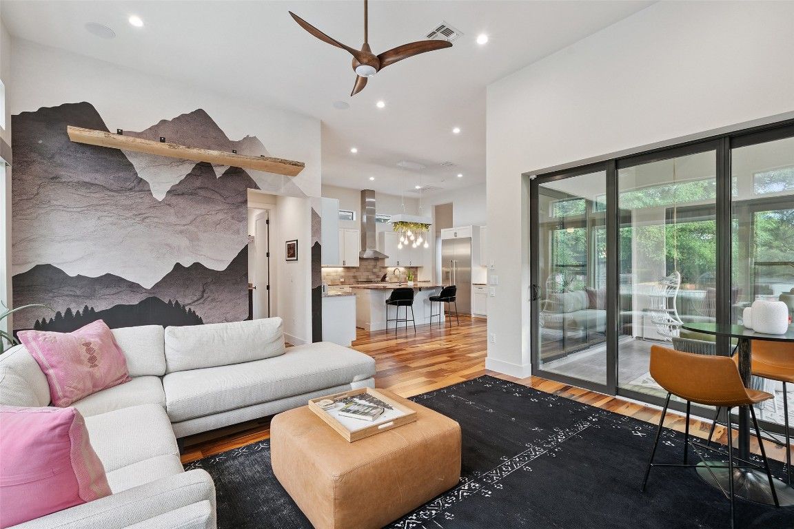 Interior, Kitchen, Living room, Recessed Lighting, Wood Texture Flooring